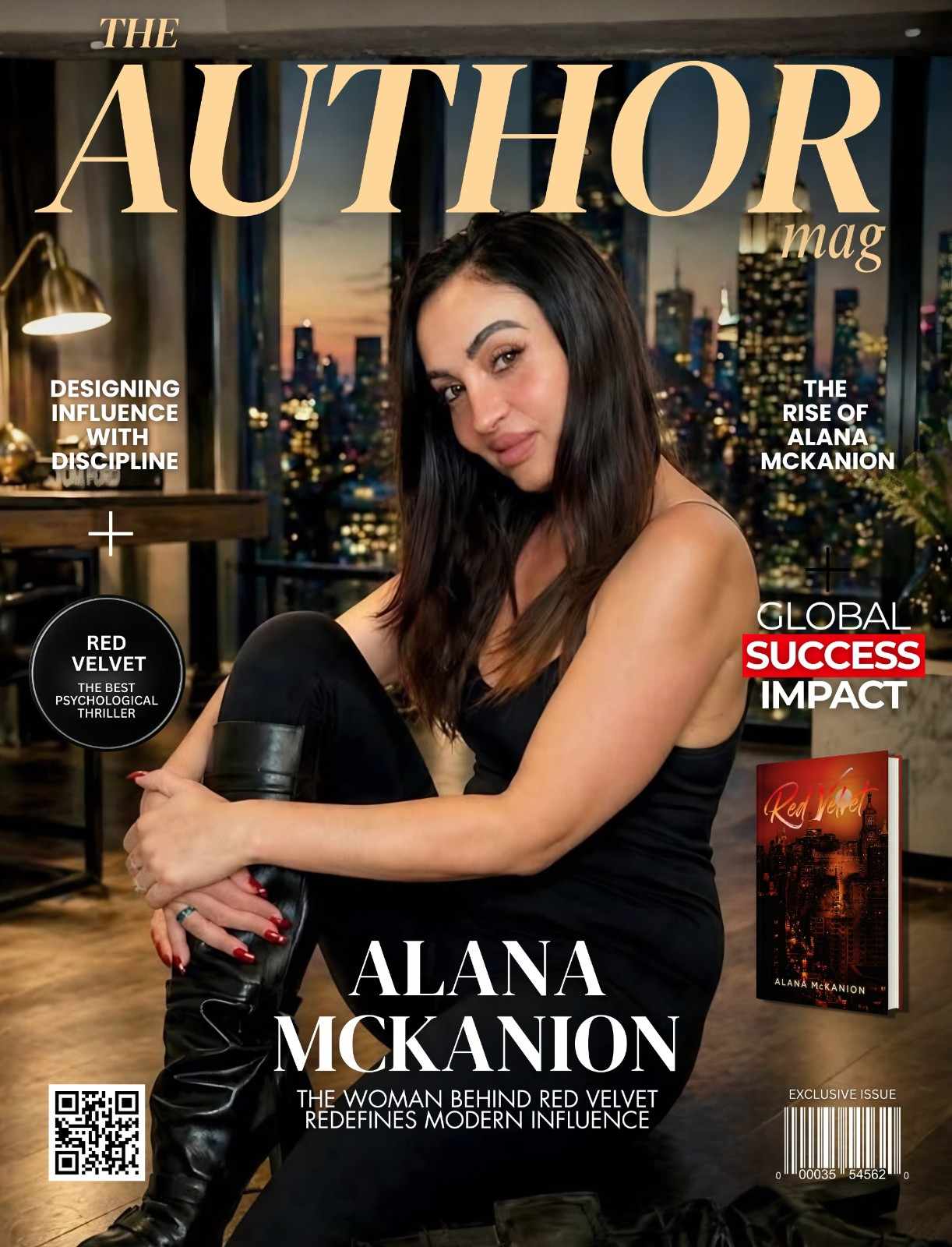 Alana McKanion magazine cover The Author Mag featuring Red Velvet psychological thriller and modern influence branding